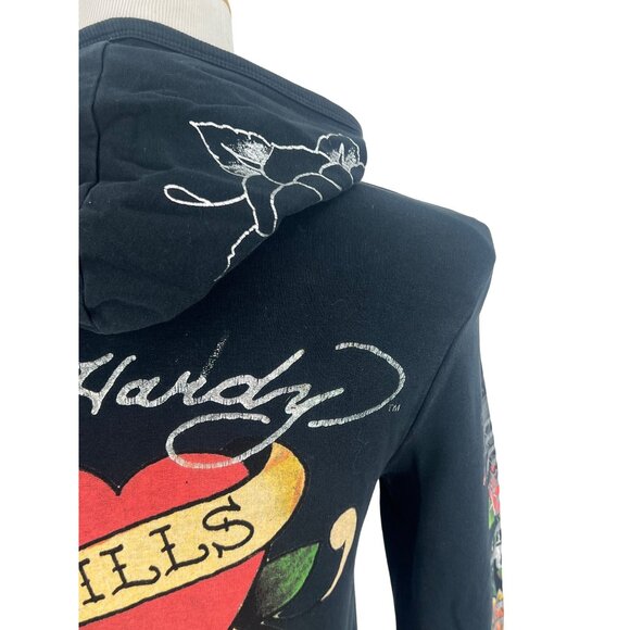 Vintage Y2K Ed Hardy x Christian Audigier Black Tattoo Skull Logo Sweater Hoodie - Picture 14 of 16